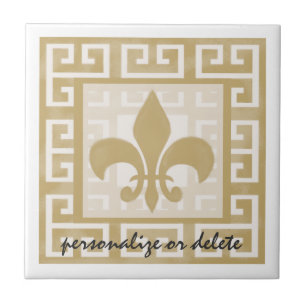 Rustic Elegance Fleur de Lis Greek Key Patroon Tegeltje