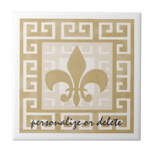 Rustic Elegance Fleur de Lis Greek Key Patroon Tegeltje (Voorkant)