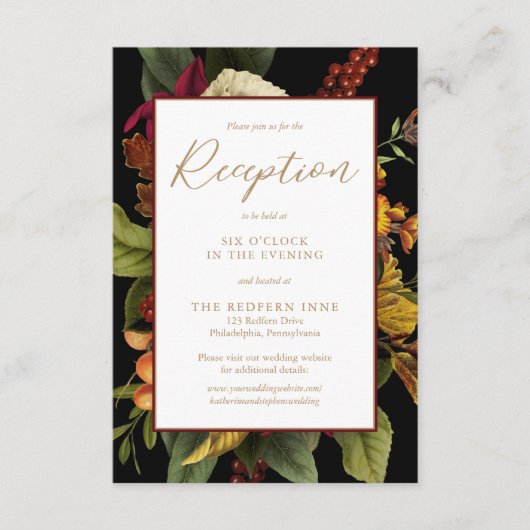 Rustic Elegance Floral Bouquet Wedding Reception Informatiekaartje (Voorkant)