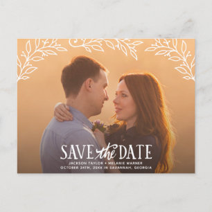 Rustic Elegance   Floral foto slaat de datum op Aankondigingskaart