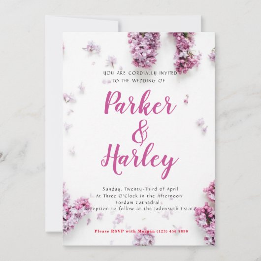 Rustic Elegance Lavender Floral Wedding Invitation Kaart (Voorkant)