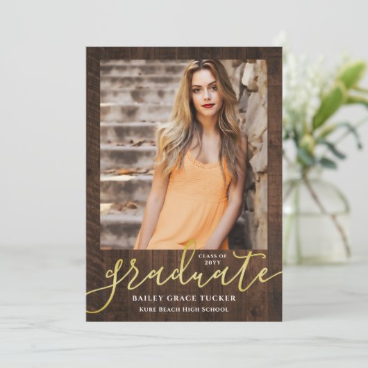 Rustic Elegance Modern Script 2-Photo Afstuderen Aankondiging (Staand voorkant)
