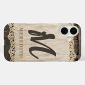 Rustic Elegance Monogram Burlap Lace Barnwood Case-Mate iPhone Case (Achterkant (horizontaal))