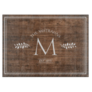 Rustic Elegance Monogram Faux Wood Snijplank