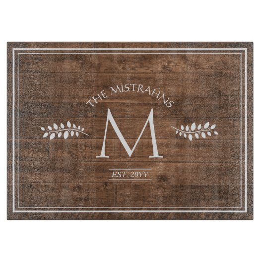 Rustic Elegance Monogram Faux Wood Snijplank (Voorkant)