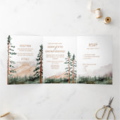 Rustic Elegance Mountains Forest Pine Spruce Trees Drieluik Uitnodiging (Binnen)