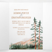Rustic Elegance Mountains Forest Pine Spruce Trees Drieluik Uitnodiging (Binnenkant midden)