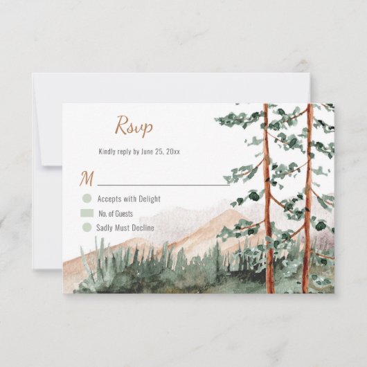 Rustic Elegance Mountains Forest Pine Spruce Trees RSVP Kaartje (Voorkant)