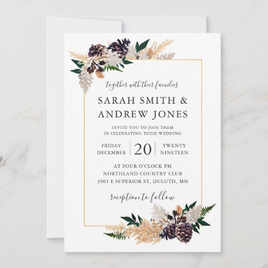 Rustic Elegance Pine Cone, Fern en Greenery Kaart (Voorkant)