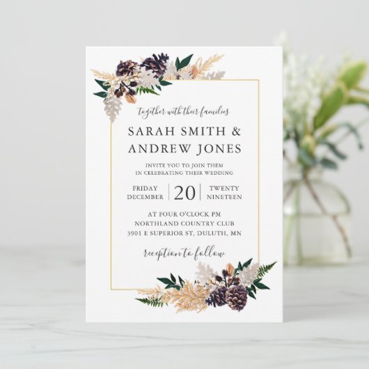 Rustic Elegance Pine Cone, Fern en Greenery Kaart (Staand voorkant)