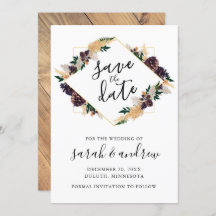 Rustic Elegance Pine Cone Greenery Save the Date