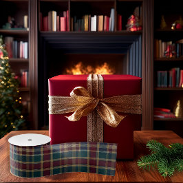 Rustic Elegance Plaid Cranberry Dk Blue Teal Green Grosgrain Lint