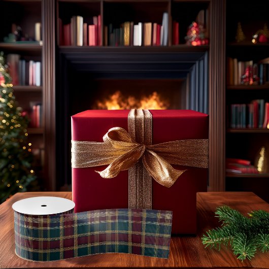 Rustic Elegance Plaid Cranberry Dk Blue Teal Green Grosgrain Lint