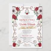 Rustic Elegance Red Rose Floral Charra Quinceañera Kaart (Voorkant)
