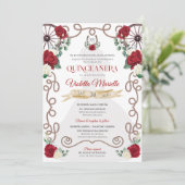 Rustic Elegance Red Rose Floral Charro Quinceanera Kaart (Staand voorkant)