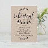Rustic Elegance Rehearsal Dinner Invitation Kraft Kaart (Staand voorkant)