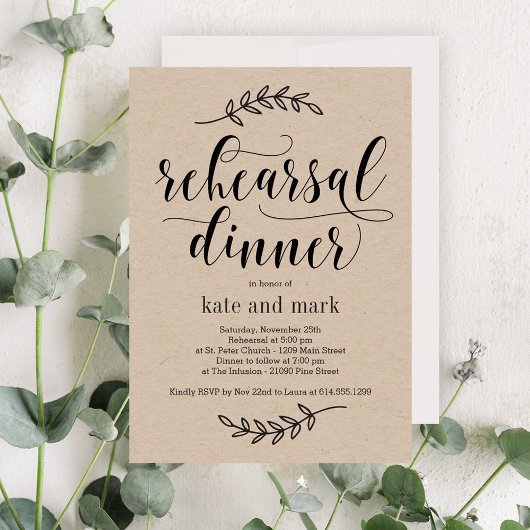 Rustic Elegance Rehearsal Dinner Invitation Kraft Kaart