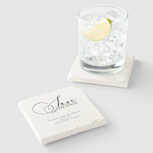 Rustic Elegance Save the Date Calligraphy Stenen Onderzetter (Zijkant)