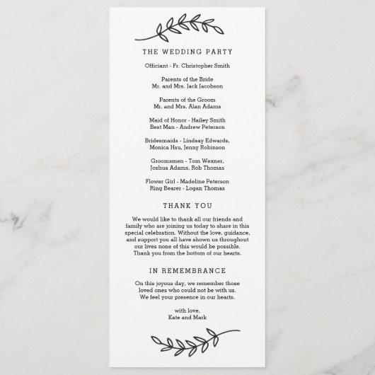 Rustic Elegance Wedding Ceremony Program Programmakaart (Achterkant)