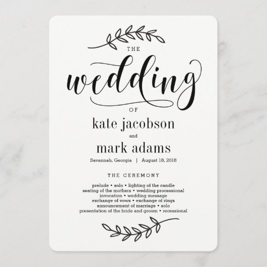 Rustic Elegance Wedding Ceremony Programma Programmakaart (Voorkant)