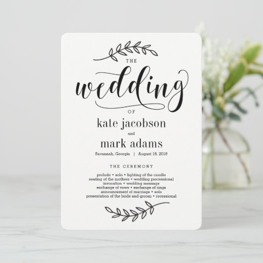 Rustic Elegance Wedding Ceremony Programma Programmakaart (Staand voorkant)