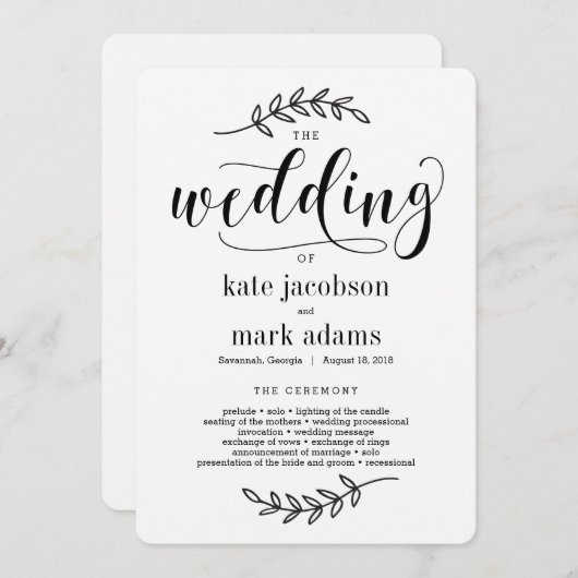 Rustic Elegance Wedding Ceremony Programma Programmakaart (Voorkant / Achterkant)