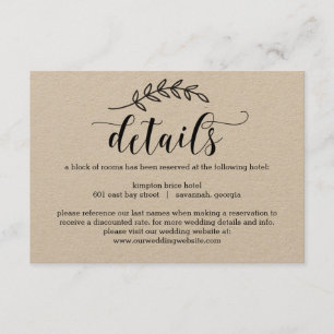 Rustic Elegance Wedding Details Card Kraft Informatiekaartje