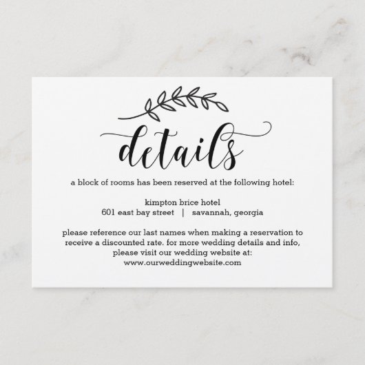 Rustic Elegance Wedding Details Card Kraft Informatiekaartje (Voorkant)