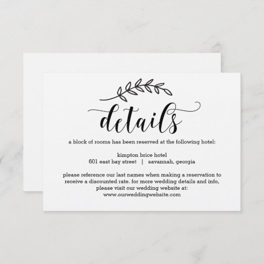 Rustic Elegance Wedding Details Card Kraft Informatiekaartje (Voorkant / Achterkant)