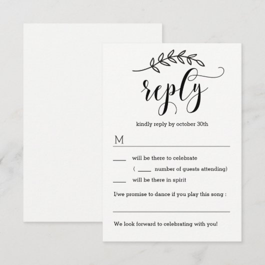 Rustic Elegance Wedding RSVP zonder menuopties (Voorkant / Achterkant)