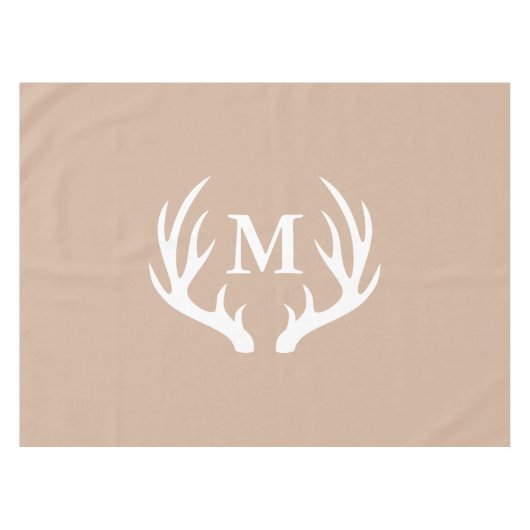 Rustic Elegance White Deer Antlers Monogram Tafelkleed (Voorkant (Horizontaal))