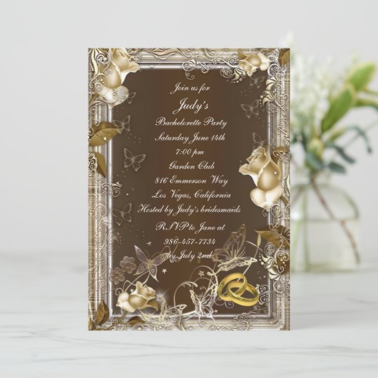 Rustic Elegance White Rose Bachelorette Party Kaart (Staand voorkant)