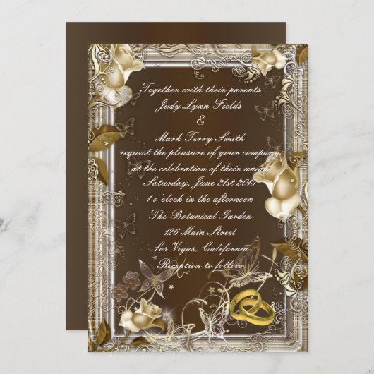 Rustic Elegance White Rose Invitation Kaart (Voorkant / Achterkant)