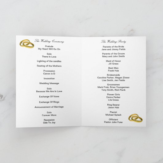 Rustic Elegance White Rose Program Kaart (Binnen)