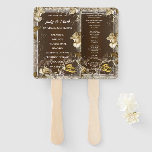 Rustic Elegance White Rose Wedding Handwaaier (Voorkant en achterkant)