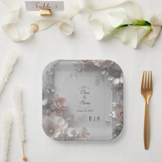 Rustic Elegant 3D Floral Wedding  Papieren Bordje (Huwelijk)