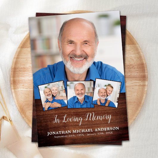 Rustic Elegant 4 Fotocollage Sympathie Funeral Bedankkaart