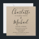Rustic Elegant Black Script Kraft Wedding Kaart<br><div class="desc">Deze stijlvolle,  minimalistische huwelijksuitnodiging met elegante handtekeningnamen en uw gekozen foto kunnen worden gepersonaliseerd met uw trouwgegevens in zwart-wit. Ontworpen door: Thisnotme©</div>