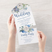 Rustic Elegant Blue Floral Wedding All In One Uitnodiging (Afscheurbaar)