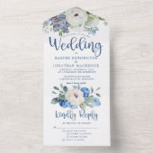 Rustic Elegant Blue Floral Wedding All In One Uitnodiging (Binnen)