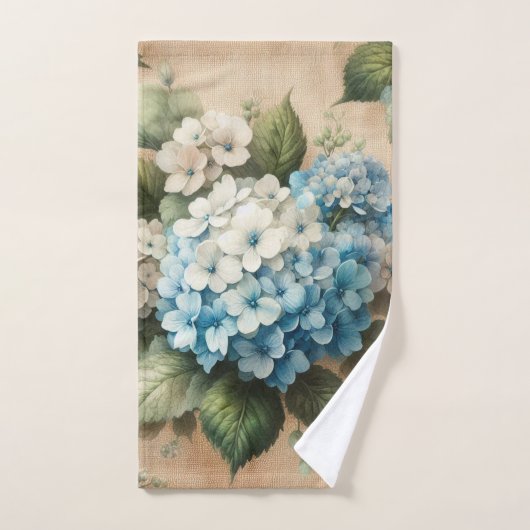 Rustic Elegant Blue Hydrangea Floral  Bad Handdoek (Handdoek)