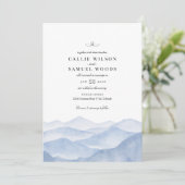Rustic Elegant Blue Mountain Waterverf Wedding Kaart (Staand voorkant)