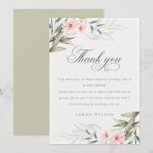 Rustic Elegant Blush Greenery Floral Baby shower Bedankkaart (Voorkant / Achterkant)