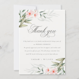 Rustic Elegant Blush Greenery Floral Wedding Bedankkaart