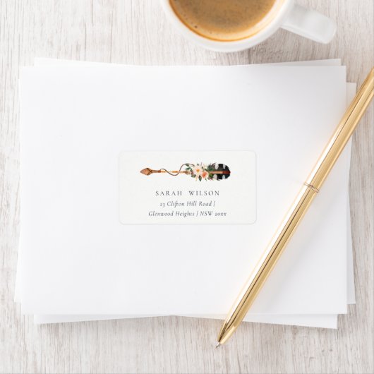 Rustic Elegant Boho Feather Floral Arrow Adres Etiket (Insitu)