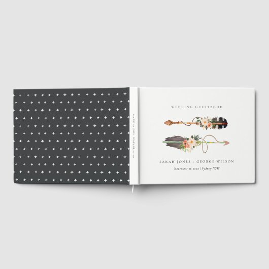 Rustic Elegant Boho Feather Floral Arrow Wedding Gastenboek (Volledig)