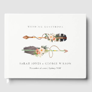 Rustic Elegant Boho Feather Floral Arrow Wedding Gastenboek