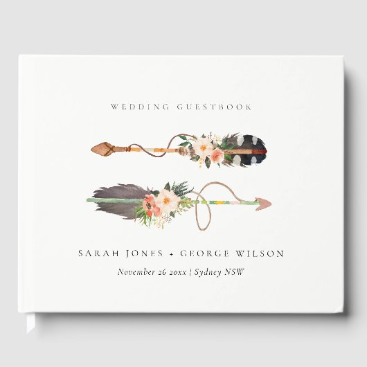 Rustic Elegant Boho Feather Floral Arrow Wedding Gastenboek (Voorkant)