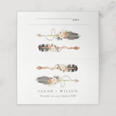 Rustic Elegant Boho Feather Floral Arrow Wedding Plaatskaartje (Buitenkant ongevouwen)