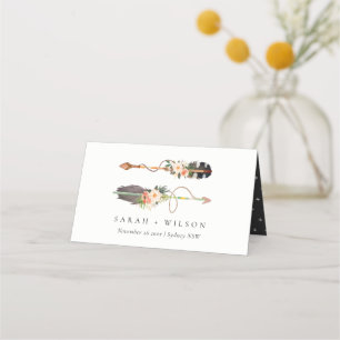 Rustic Elegant Boho Feather Floral Arrow Wedding Plaatskaartje